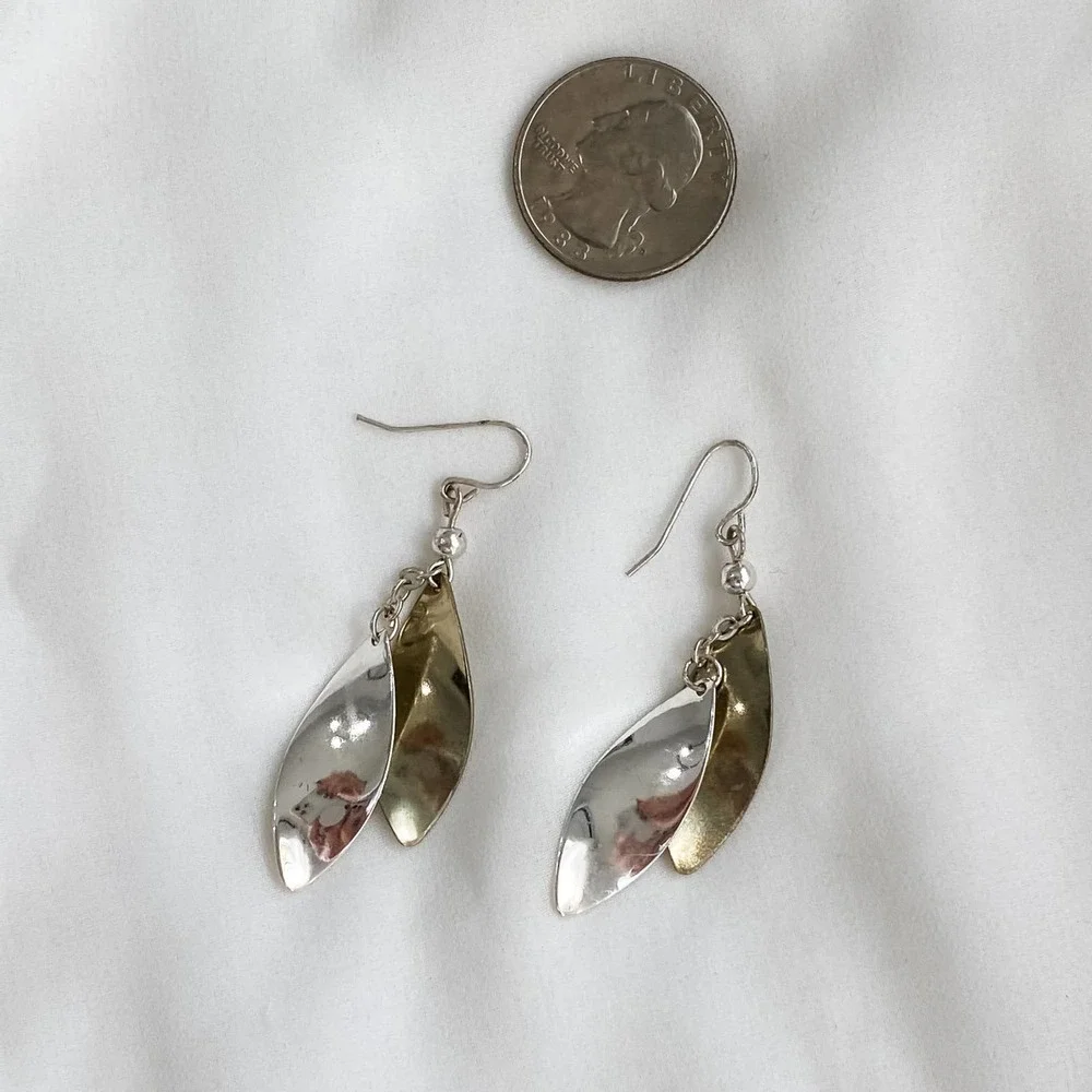 VTG Silver Gold Almond Dangle Earrings